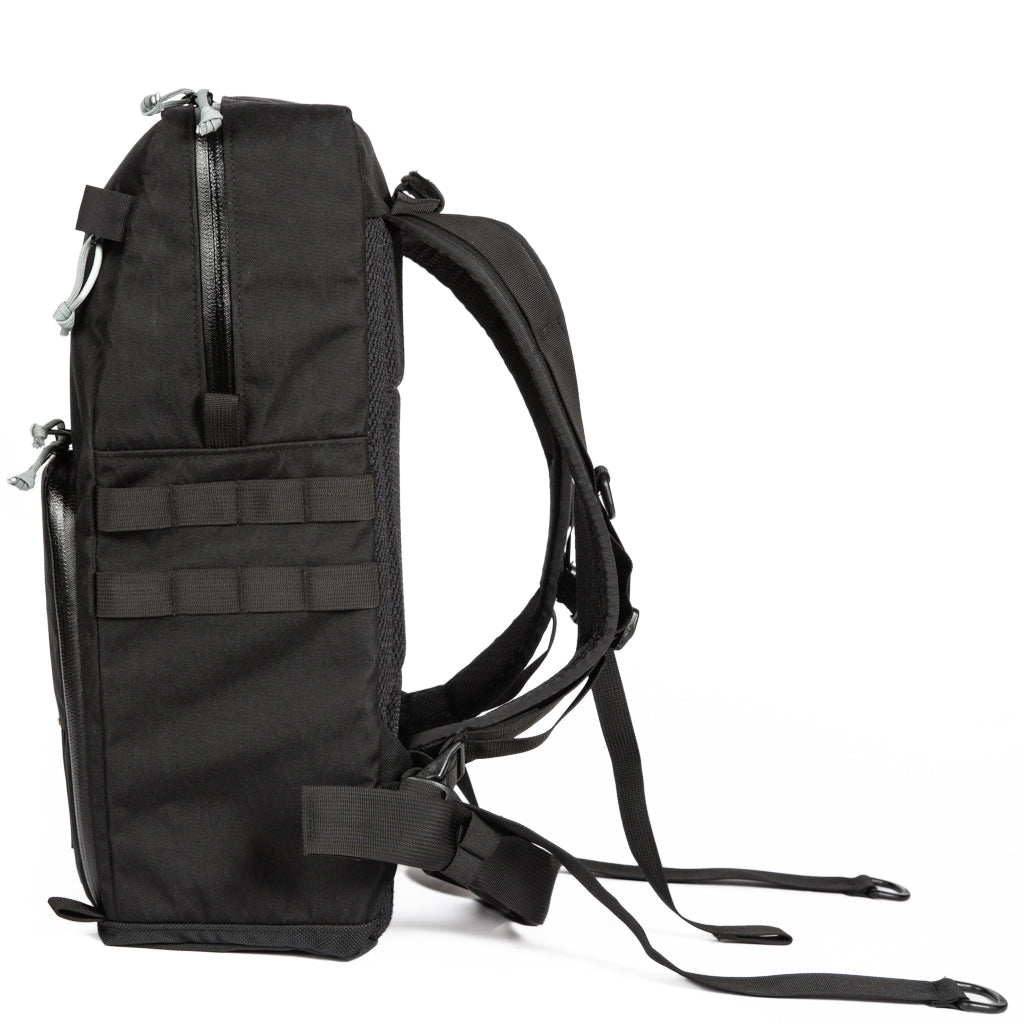 SIDE VIEW - handmade camera backpack - YKK waterproof zippers - professional photographer bag - SLR adjustable dividers - XPAC - made in USA