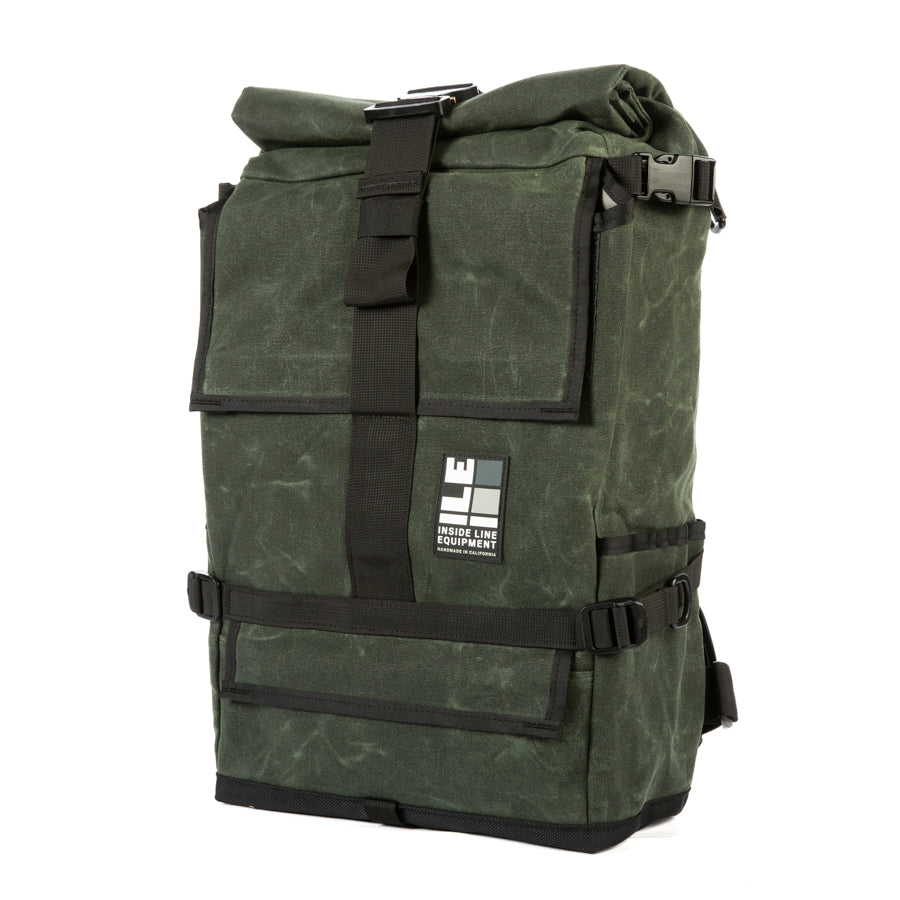 - Detail View - Handmade Backpack - Commuter Cycling Bag - XPAC - Waterproof Roll-Top - Laptop Sleeve - Made in USA
